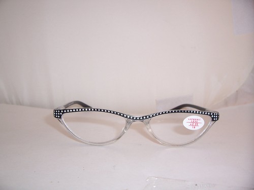 2.25 CLEAR reading glasses 225 whole lens magnification SPRING HINGE Cat Eye - Picture 2 of 2