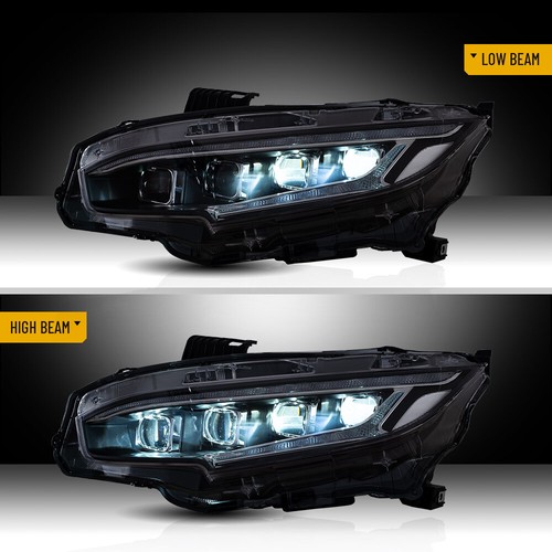 LED Four Lens Headlights For Honda Civic 2016-2021 Blue DRL w/Animation Set - Picture 13 of 18