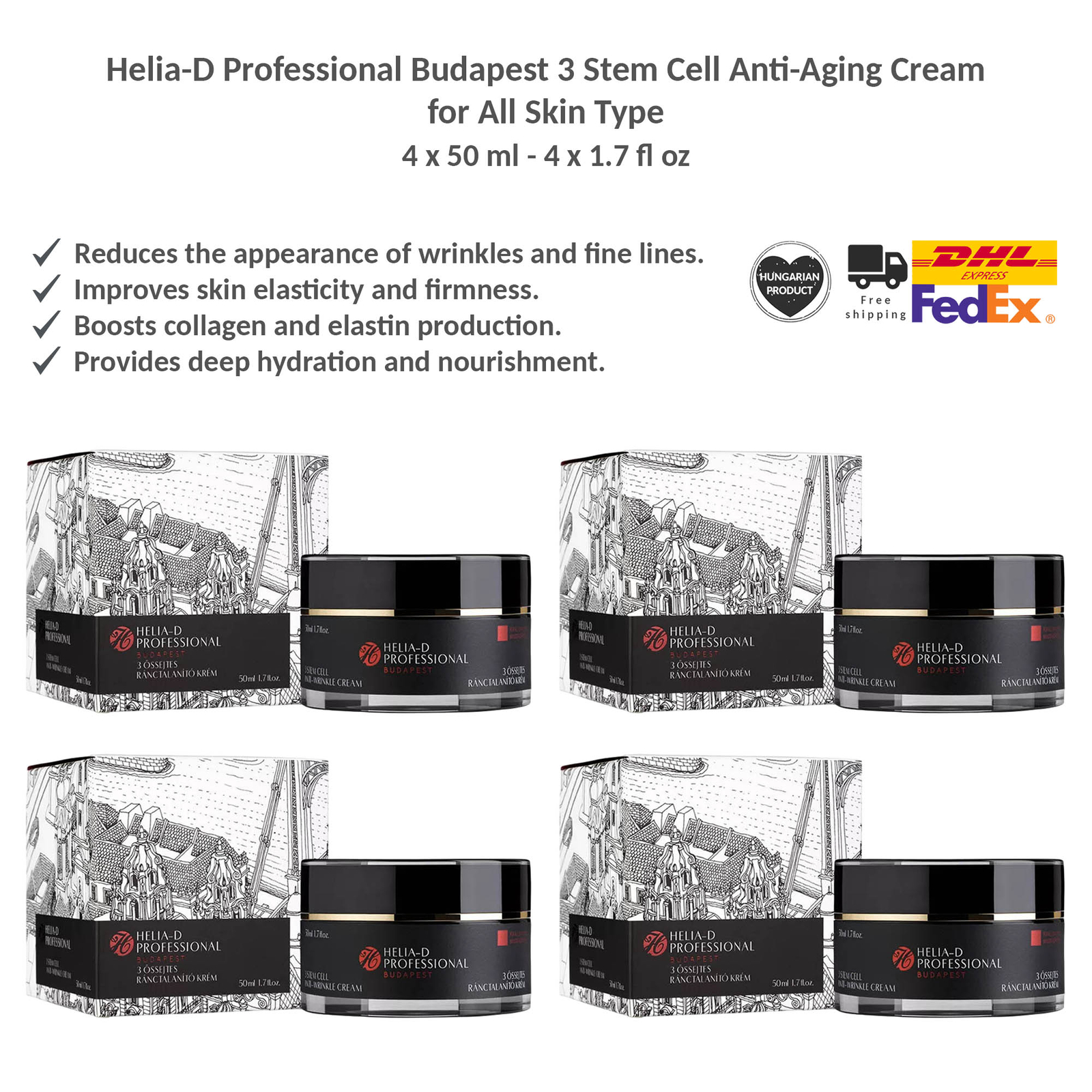Helia-D Professional Budapest 3 Stem Cell Anti-Aging Cream for All Skin 50mlx4