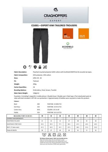 Craghoppers expertos kiwi pantalones a medida cej001 - pantalones clásicos al ai - Imagen 2 de 11