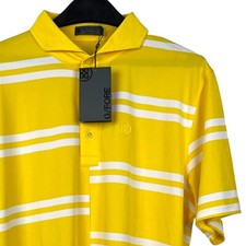 NEW G/Fore G4 Mens M Offset Stripe Spread Collar Tech Tailored Fit Polo Yellow