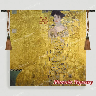 Gustav Klimt Portait Adele I Golden Tapestry Wall Hanging Jacquard Weave Gobelin - Image 1 of 4