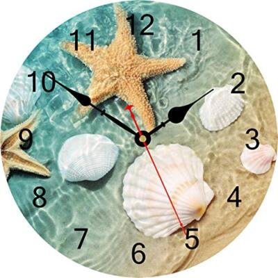 8 Inch Beach Themed Wall Clock Battery Operated Silent Non-Ticking Wall Clock
