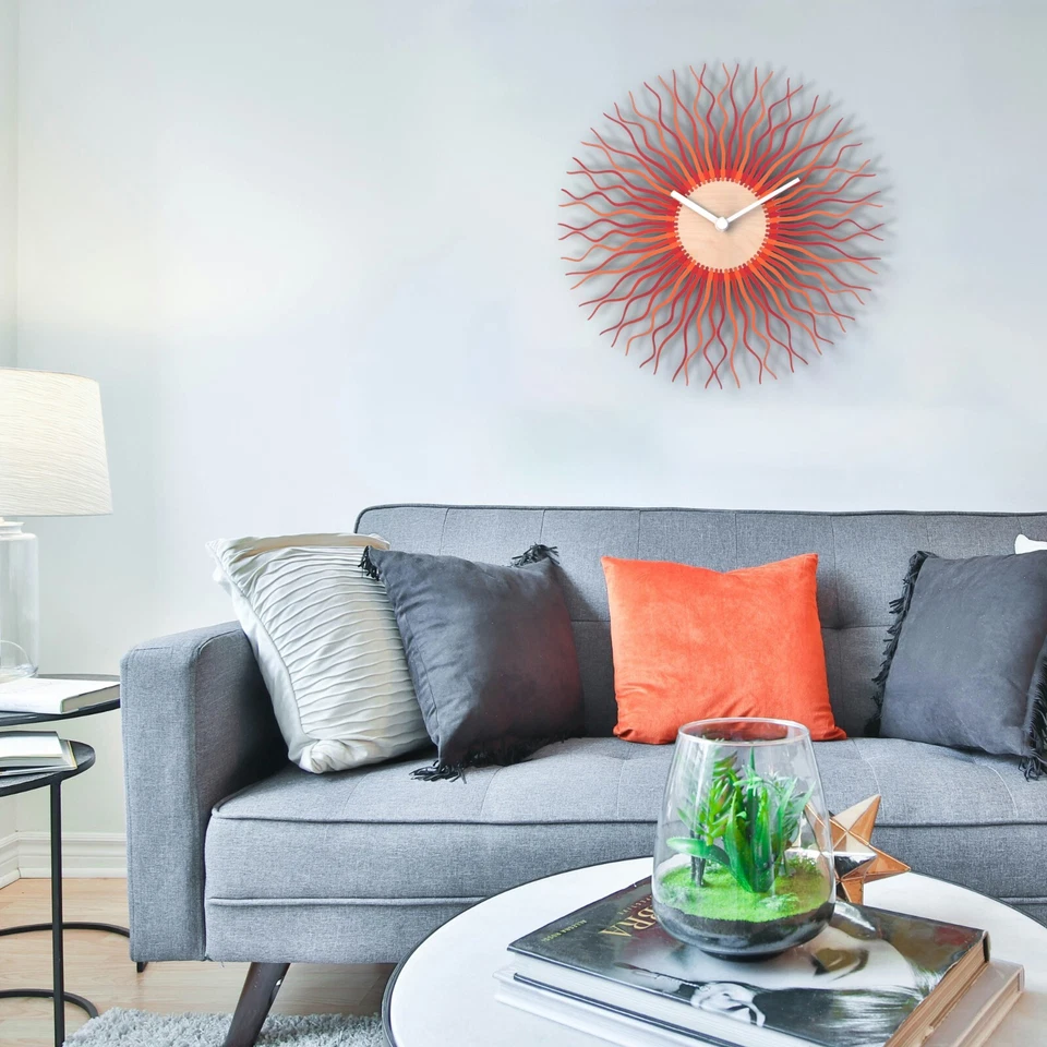 Red / orange sunburst wall clock with organic look by ardeola - Radium red - Image 3 of 4