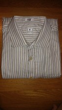 Peter Millar Blue  Beige Striped White Long Sleeve Button Up Dress Shirt Men XL