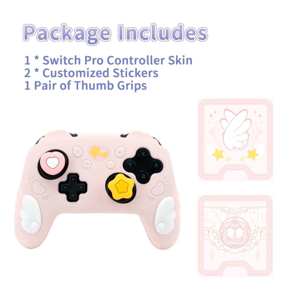 GeekShare Case Cover & Thumb Grips for SwitchPRO Controller Skin Star Wing Pink - Image 3 of 4