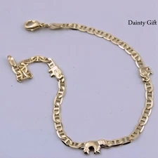 Women Gold Filled Animal Elephant Mariner Link Chain Bracelet 7" Allergy Free
