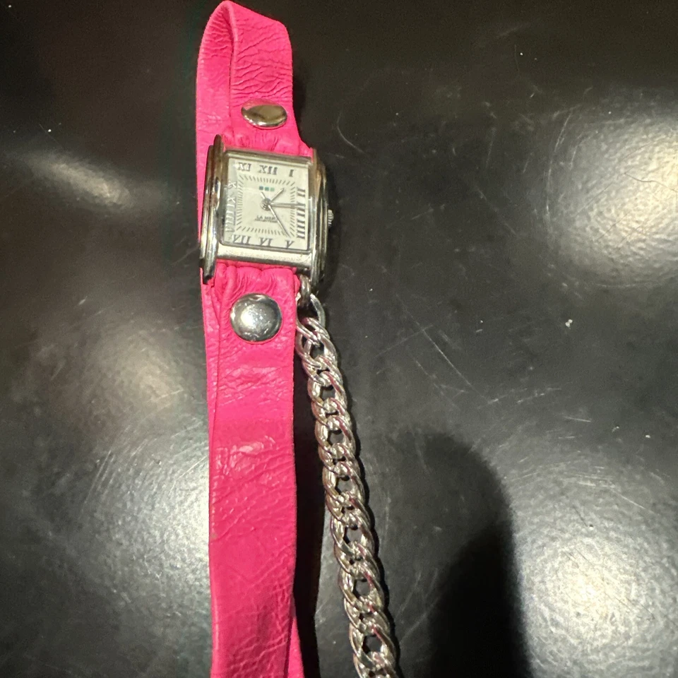 *Working* La Mer White Dial Rectangle Pink Faux Leather Long Band Chain Watch - Изображение 4 из 4