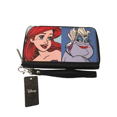 Disney Little Mermaid Buckledown Ladies Zip Wallet Wristlet Ariel Ursula 