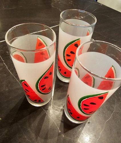 3er Set ~ Libby®️ Mattierte Wassermelone Retro High Ball Gläser/Becher ~ 12oz