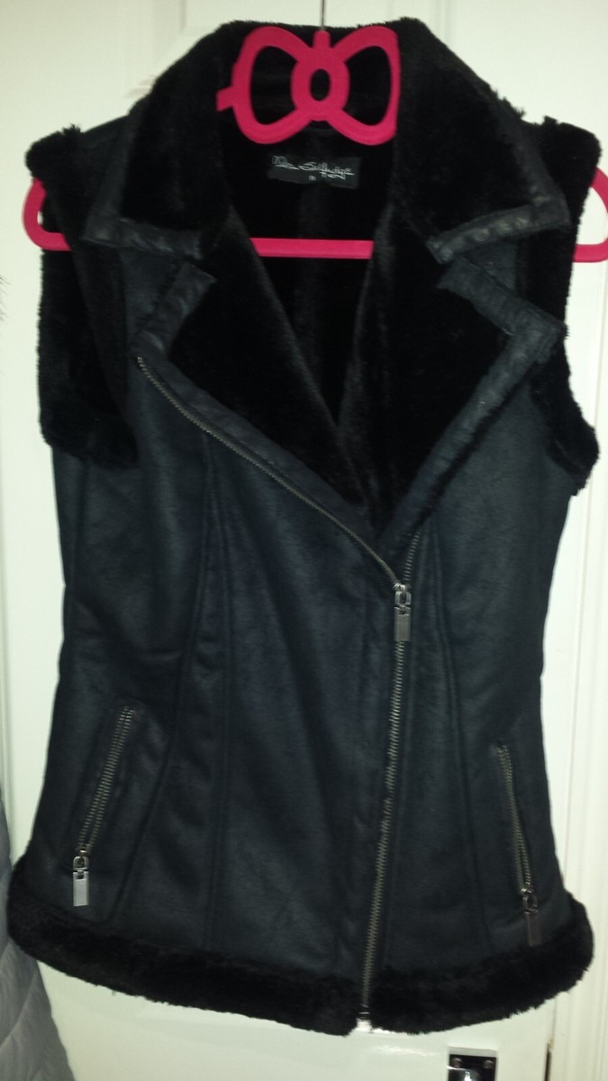 MISS SELFRIDGE Black Sleeveless Faux Suede Fur Gilet Waistcoat Jacket Coat  Sz
