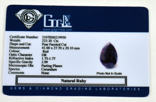 223.30 Cts Natural Certified Earth Mined Red Ruby Pear Shape Loose Gemstone - Picture 4 of 4