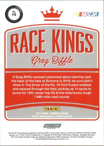 2017 Panini Donruss NASCAR Racing Race Kings #15 Greg Biffle - Picture 2 of 2