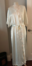 VTG California Dynasty Women Hollywood Glam Satin  Lace ROBE SZ L Shoulder Pads