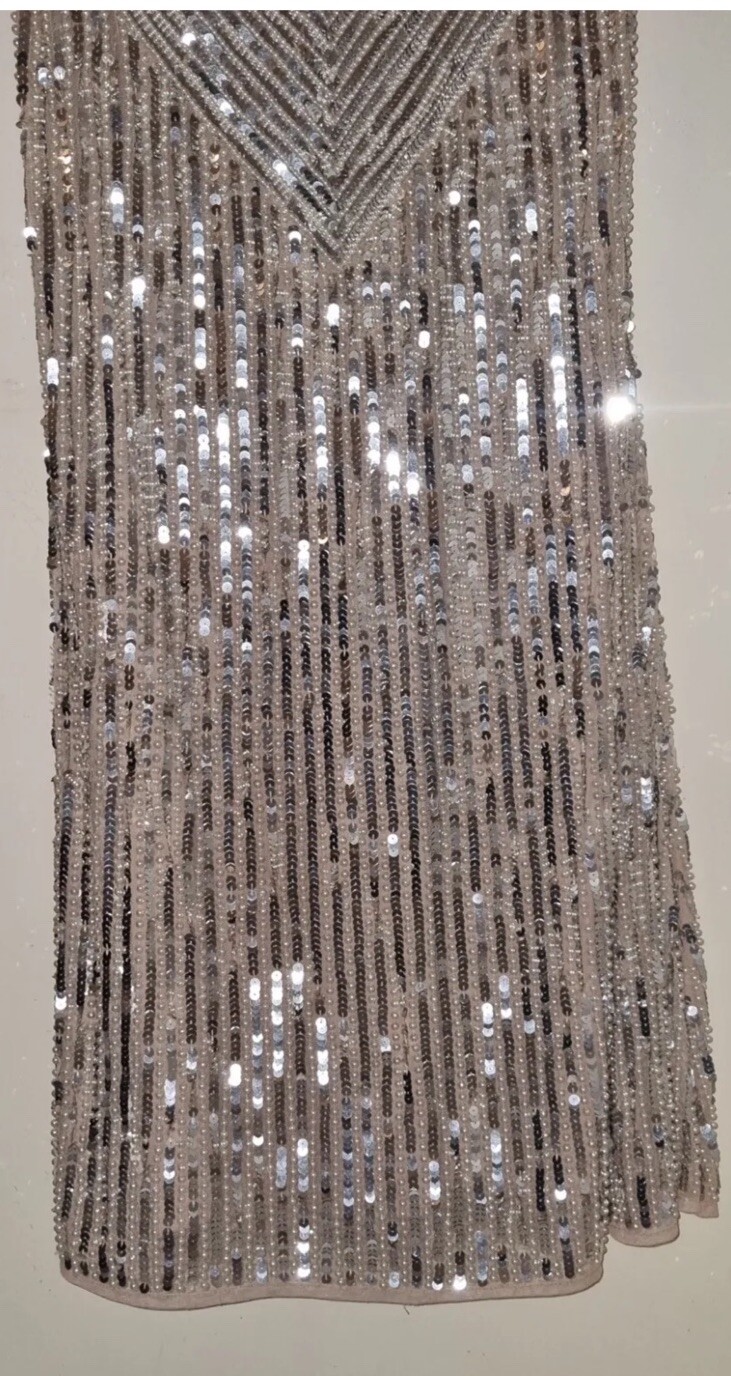 Karen Millen Pearl Embellished Open Back Maxi Dress Silver UK 12 BNWT RRP £409 image 7