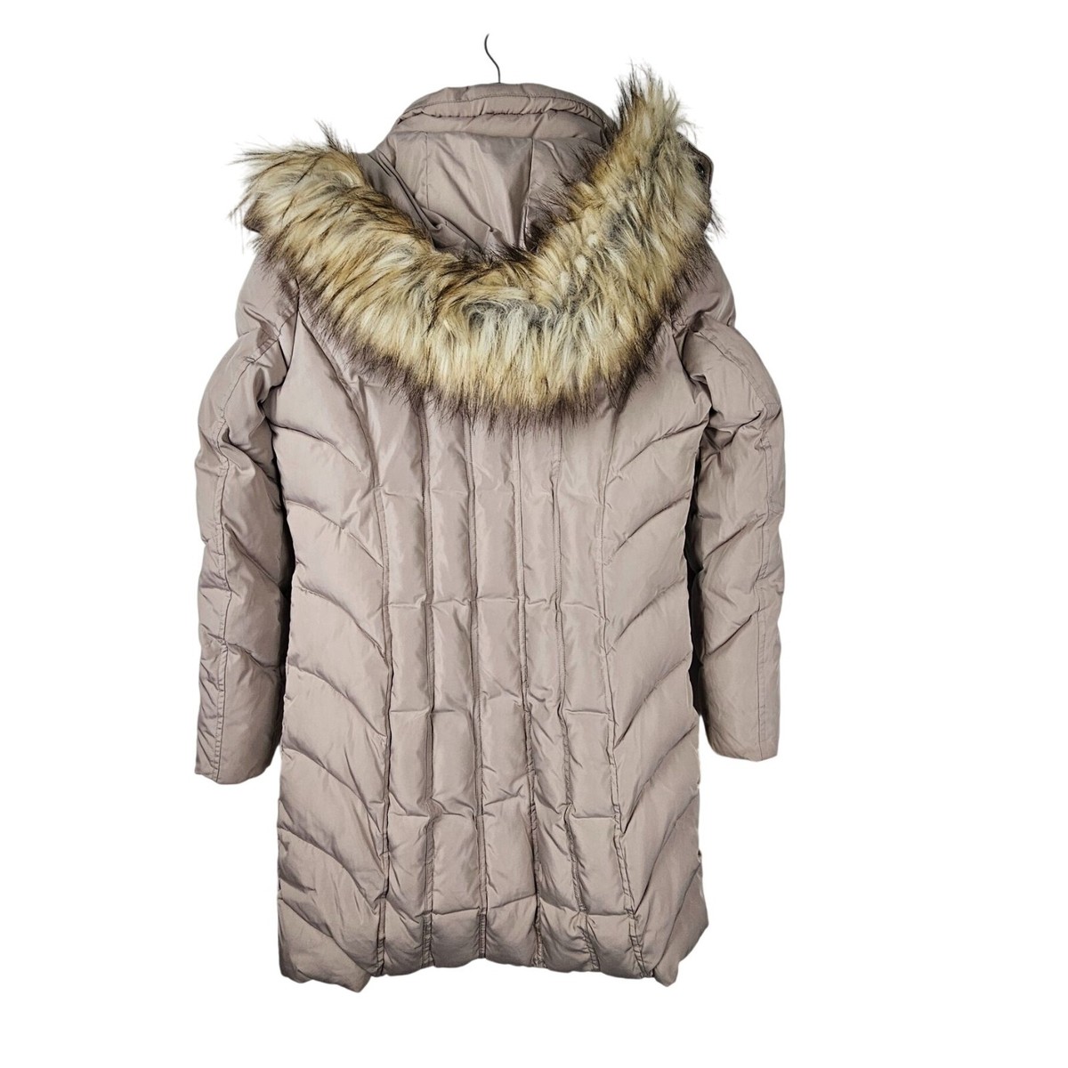 Calvin Klein Quilted Puffer Coat Womens M Faux Fur Hood Jacket Mid
