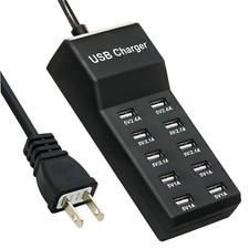 USB Charging Station 10-Port Charging Station for Phones/Tablets/Watches Blac...