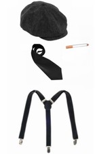 PEAKY BLINDERS SET VESTITO FANTASIA BERRETTO BRETELLE CRAVATTA E GIOCATTOLO SIGARETTA