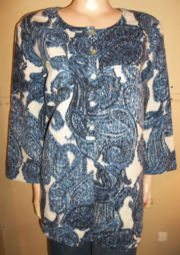 JONES NEW YORK 3/4 ARM BLAU PAISLEY LEINEN TUNIKA SHIRT XL NEU