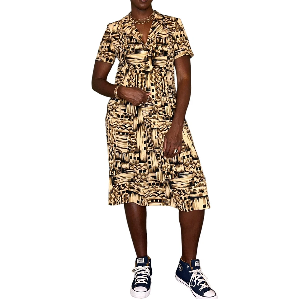 Blusa y falda vintage marrón negra y beige de dos piezas para mujer Foto 3 de 4