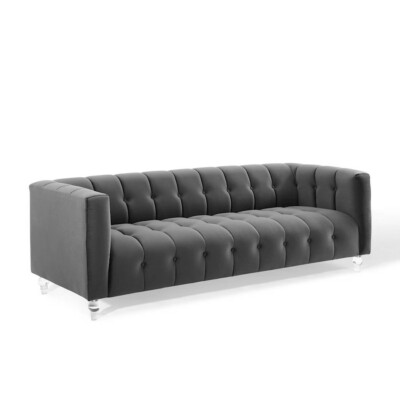 Modway Mesmer Channel Tufted Button Velvet Sofa, Charcoal -EEI-3882-CHA