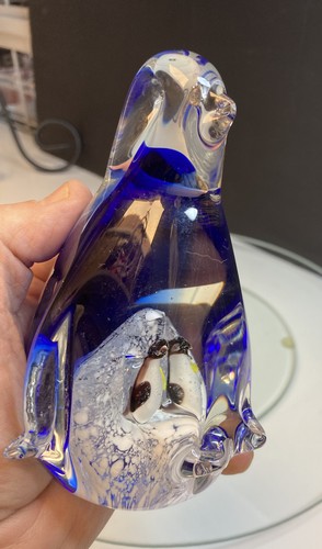 Art Glass Hand Blown Cobalt Blue Penquin w/Babies Cased Inside - Picture 8 of 11