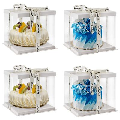 4 Pack Clear Cake Box Carrier 10'' X 10'' X 9'' Cake Packaging Container with Ri...