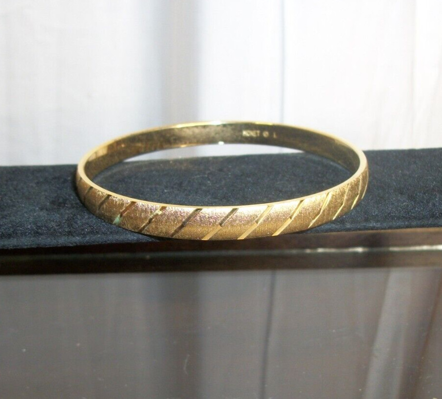 Vintage Monet Bangle Bracelet Brushed Gold Tone Textured Etched Signed