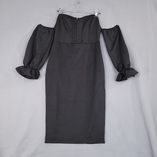 Women's Strapless Bodycon Party Dress Midi Cold Shoulder Long Sleeve Size XL