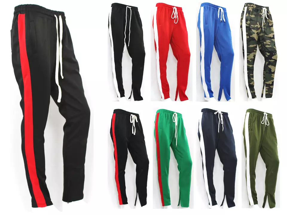 Men's Track Pants Hipster Side Stripe Drawstring Ankle Zip Gym