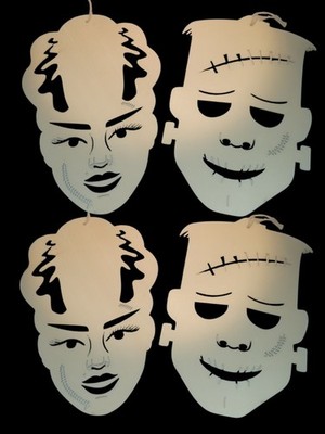 Lot of 4 - Frankenstein and Bride Halloween Laser Cut Unfinished Wood Faces