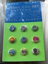 Vintage '90 JAMES RIZZI Art Buttons Urban Icon Buttons