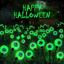 6 Pack Solar Eyeball Lights for Halloween Decorations Outdoor, 36 LED Green Eyeb