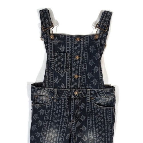 12K Overalls Teen Girls Size 12 Blue Denim Hippie Pattern 6 Pocket Cotton Blend - Picture 2 of 16