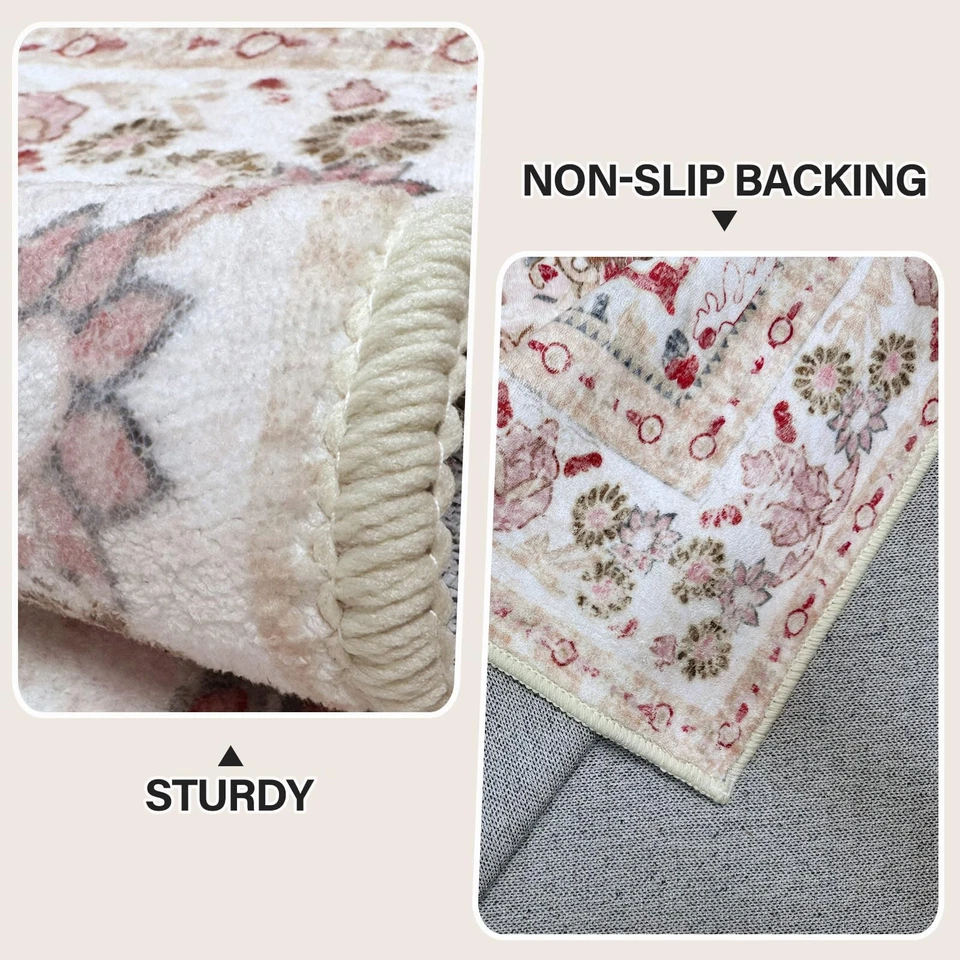 Alfombra Rosa Lavable Boho Vintage Moderna Neutra Grande 6x9 Alta Tra... Foto 4 de 4