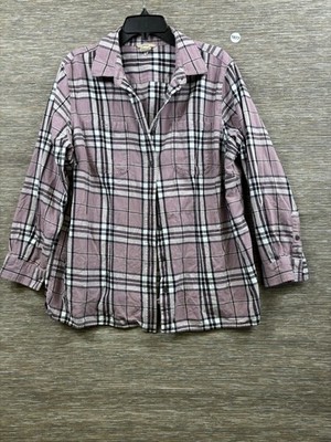 Duluth Trading Co Free Swingin Flannel Shirt Womens 1X Pink Multi 74760 Cotton
