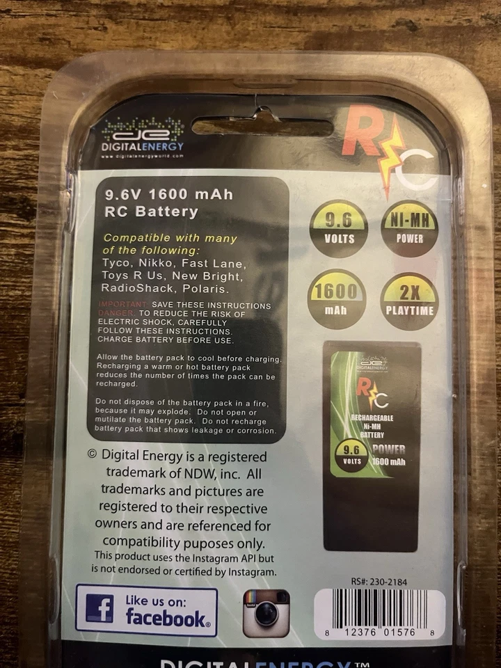 Digital Energy 9.6 V 1600 mAh Rechargeable Battery For RC Etc. New - Image 4 of 4