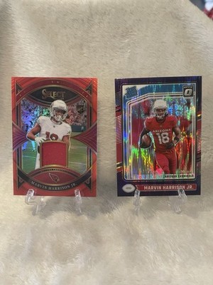 2024 Optic/Select Marvin Harrison Jr 2 Card RC Lot. Purple Shock & RC Swatches