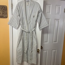 Vintage NWT Bath House Robe 100 Cotton Size Medium Long Belted Striped Apel