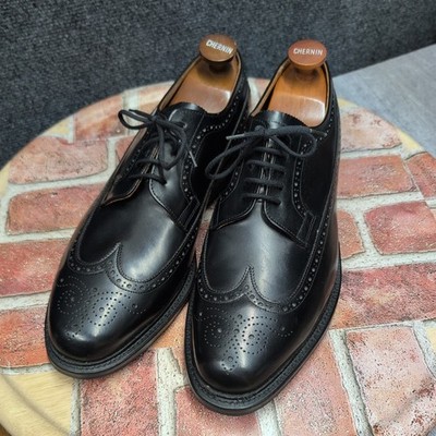 CHEANEY Of England Black Wingtip Brogue Derby Dress Shoes 175 Last Sz 12US/Uk11 