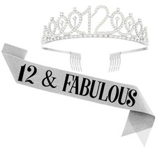 12th Birthday Sash and Tiara, 12  Fabulous Sash and Tiara Birthday Crown, Ha...