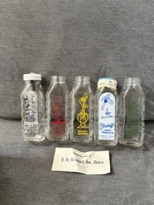 Vintage Samuel Callet Nursery Rhyme Glass Baby Bottles Pittsburgh PA Set Of 5