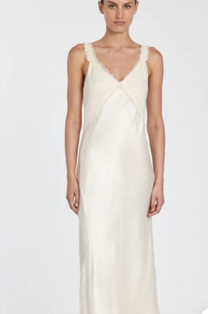 DISSH Elias Cream Satin Linen Midi Dress Cream Size US Sz 8 / AUS 12 NWT $179.99