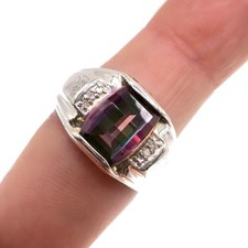Sterling Silver Fancy-Cut Mystic Topaz Mens Ring, Finger Size 10