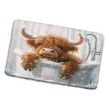 Funny Highland Cow Bath Mat Fun Animals in Bathtub Brown Calf Cute Cattle Bub...