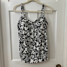 Lands' End Tummy Hiding Blouson Floral Tankini Top Black White S 10 Swimsuit Top