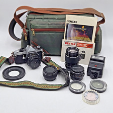 Pentax ME Super 35mm SLR Film Camera Bundle w/Lenses, Filters, Case, More Tested