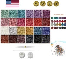 12/0 Glass Seed Beads About 16800 pcs in Box 24 Colors Size 2mm Craft Seed Be...