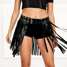 Women Leather Double waist belt Tassel Skirt Belt dancewear Party Clubwear skirt
