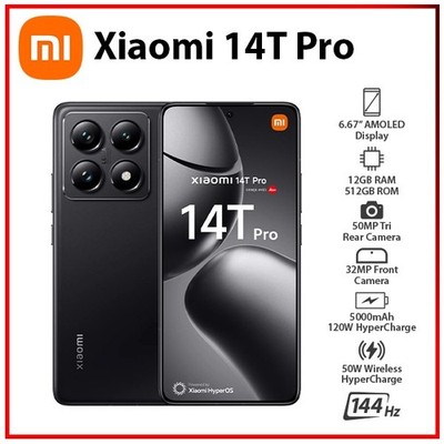 (New) Xiaomi 14T Pro 5G 12GB+512GB BLACK Dual SIM Unlocked Android Mobile Phone